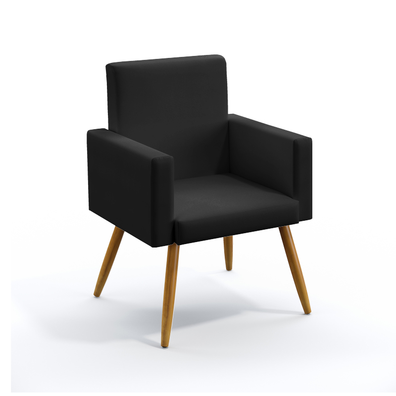 Poltrona Decorativa Estofada Vega Para Sala de Estar Couro Artificial Preto Aradecor