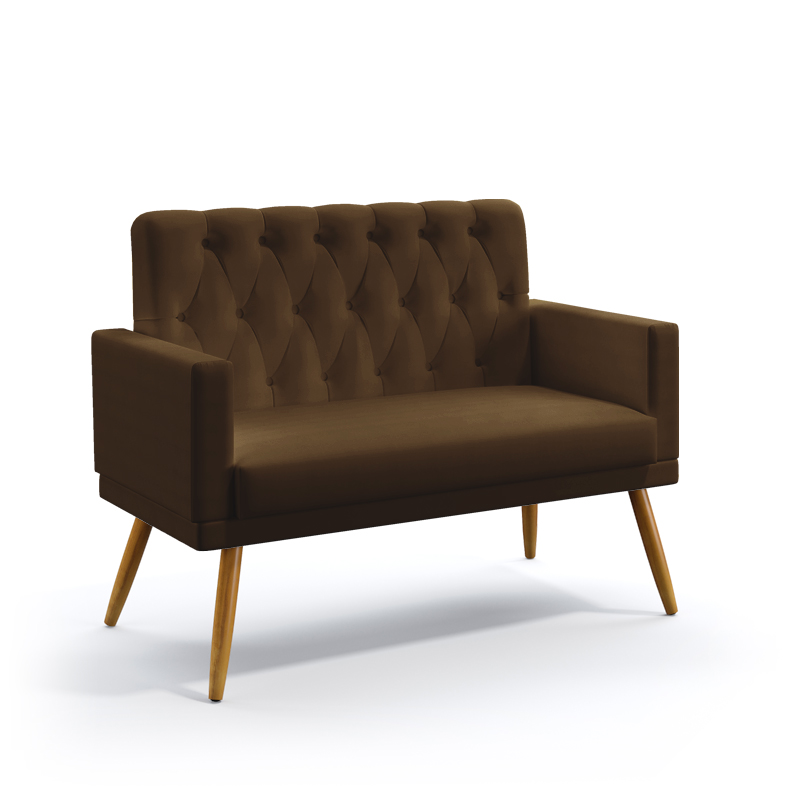 Poltrona Namoradeira Decorativa Vega Com Rodapé E Botões Capitonê Sued Marrom Aradecor