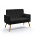 Poltrona Namoradeira Decorativa Vega Com Rodapé E Botões Capitonê Sued Preto Aradecor