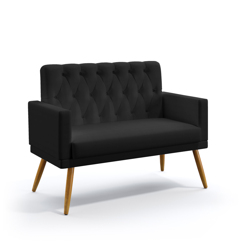 Poltrona Namoradeira Decorativa Vega Com Rodapé E Botões Capitonê Sued Preto Aradecor