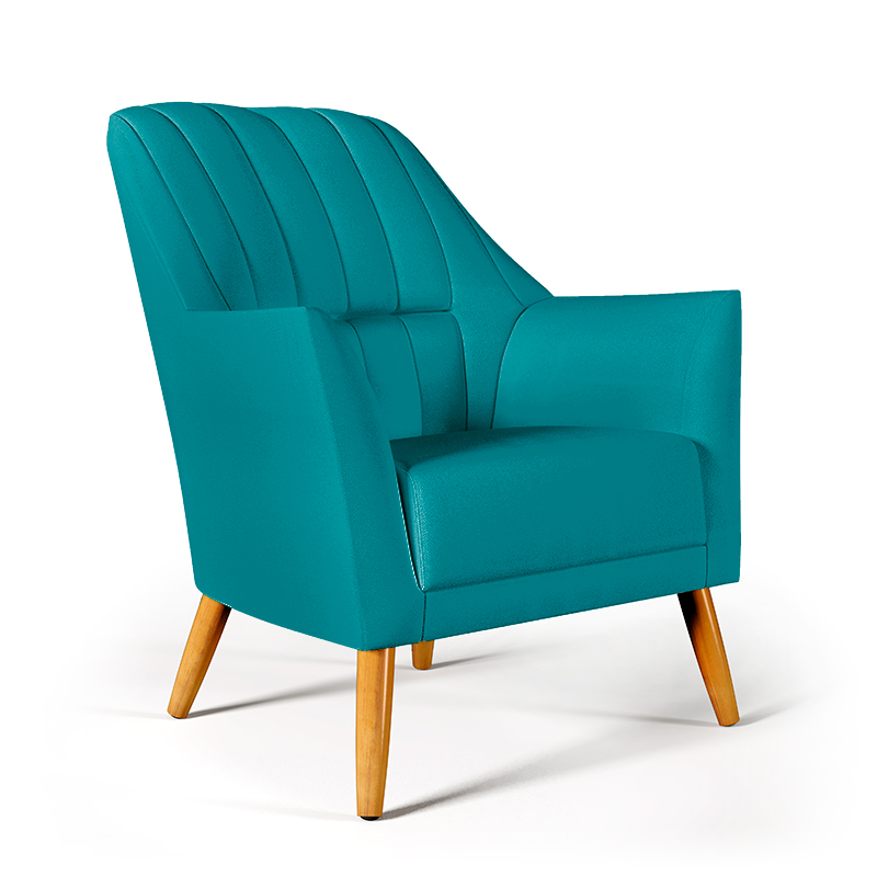 Poltrona Orion Bordada Suede Azul Turquesa Aradecor