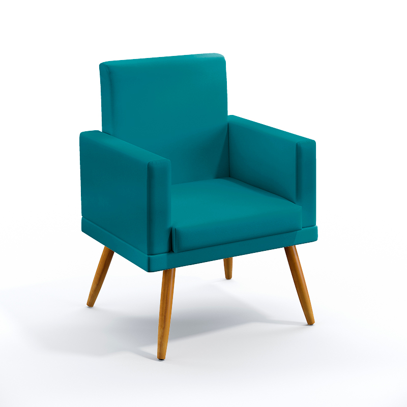 Poltrona Vega Com Rodapé Sued Azul Turquesa Aradecor