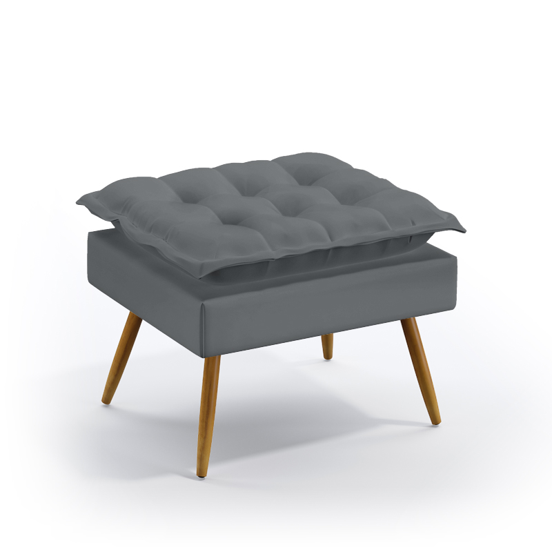 Puff Estofado Decorativo Lunar Para Sala de Estar Sued Cinza Aradecor