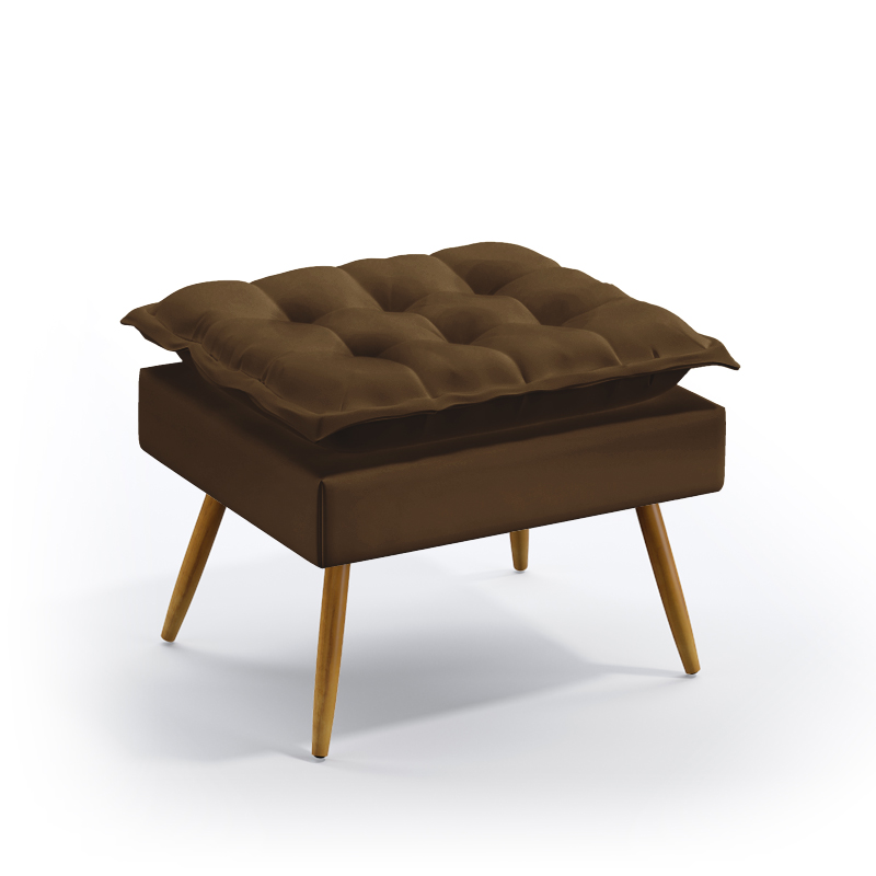 Puff Estofado Decorativo Lunar Para Sala de Estar Sued Marrom Aradecor