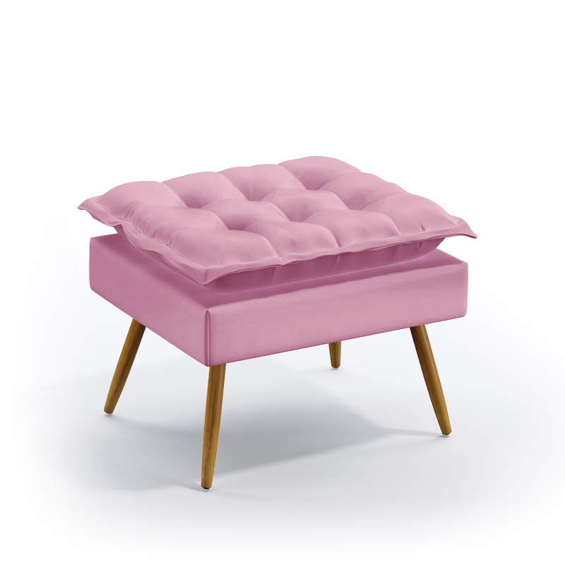 Puff Estofado Decorativo Lunar Para Sala de Estar Sued Rosê Aradecor