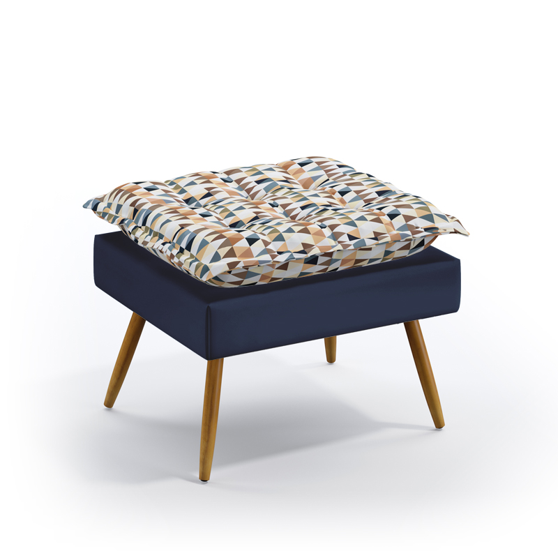 Puff Lunar Suede Estampado Laranja e Azul Marinho Aradecor