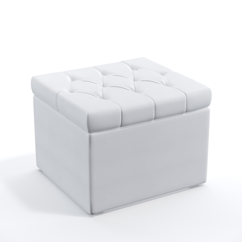 Puff Quasar Com Capitonê Para Sala de Estar Couro Artificial Branco Aradecor