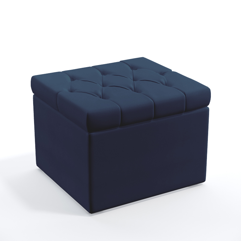 Puff Quasar Com Capitonê Para Sala de Estar Sued Azul Marinho Aradecor