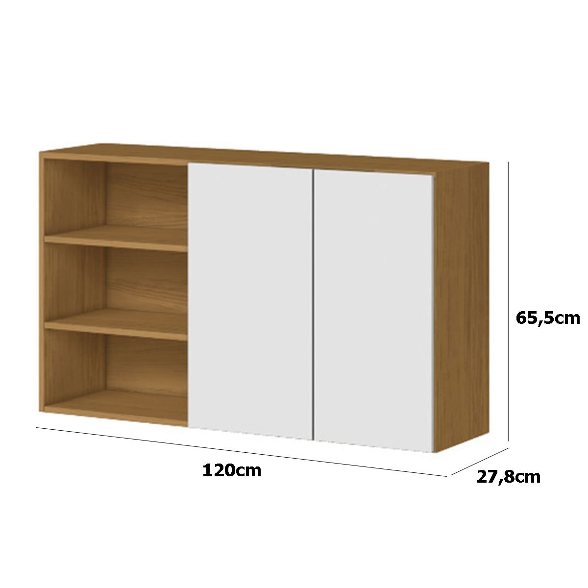 Armário Aéreo 100% MDF 2 Portas com Nicho 120cm Luna Atacama/Branco