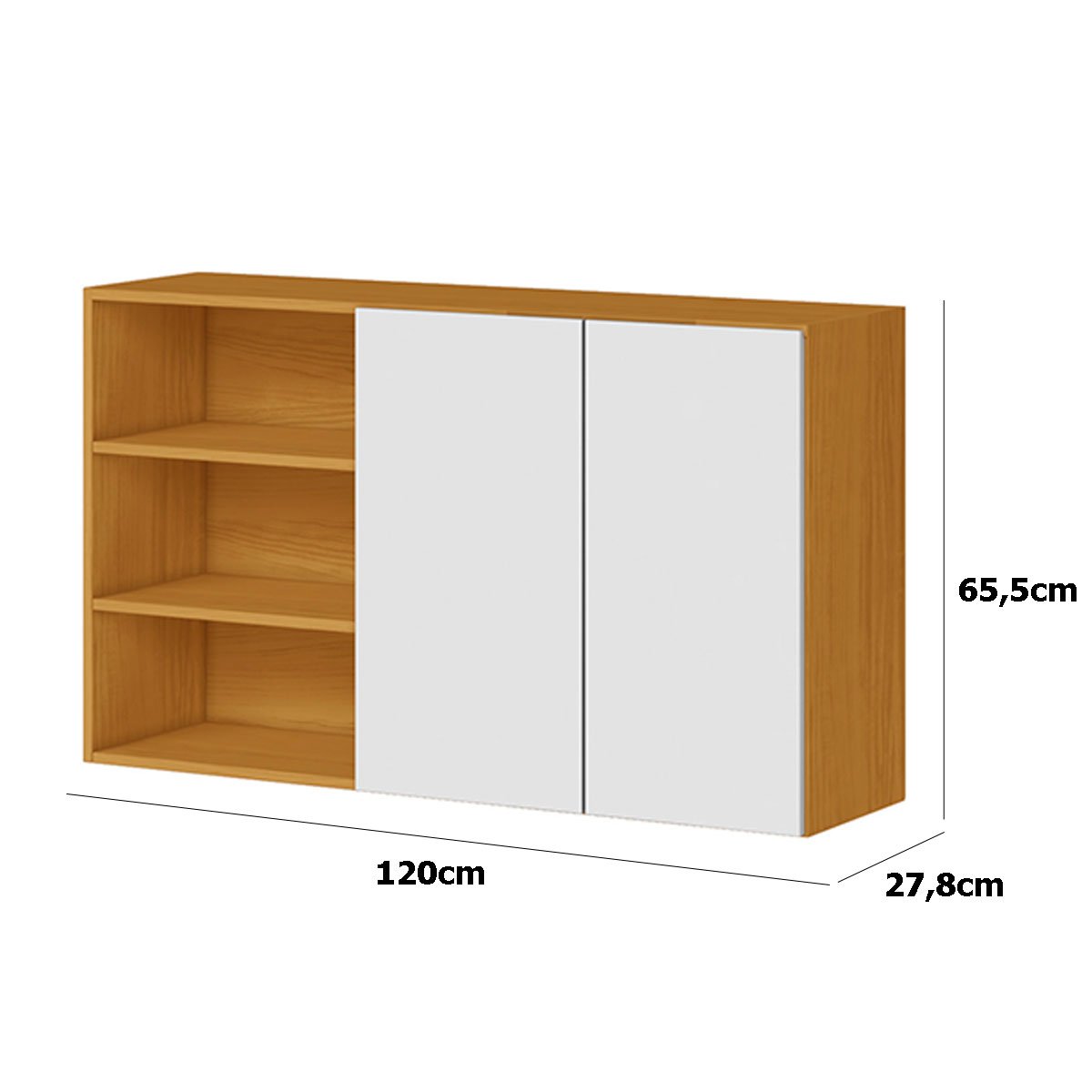 Armário Aéreo 100% MDF 2 Portas com Nicho 120cm Luna Cinamomo/Branco