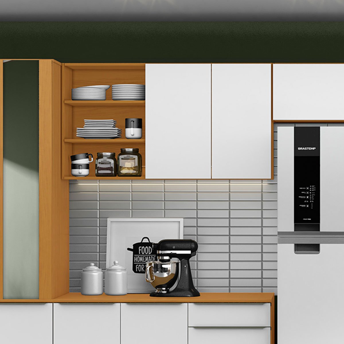 Armário Aéreo 100% MDF 2 Portas com Nicho 120cm Luna Cinamomo/Branco