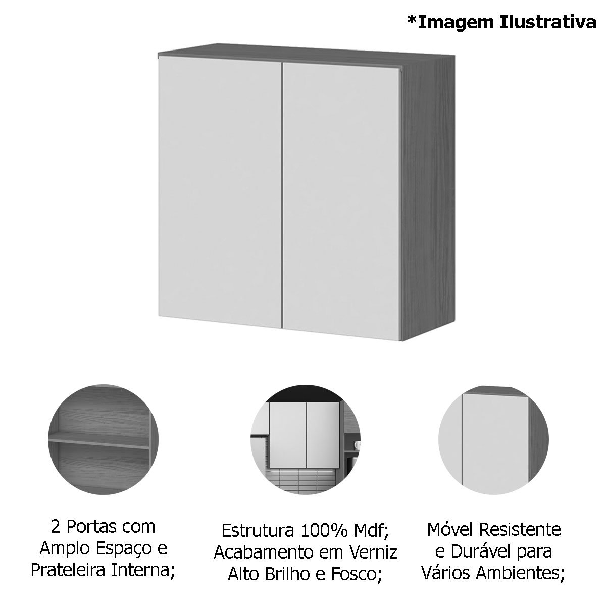 Armário Aéreo 70cm 2 Portas 100% MDF Luna Cinamomo/Branco