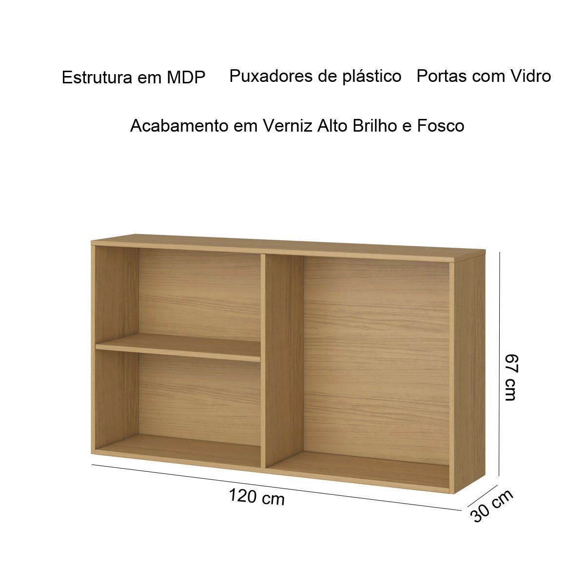 Armário Aéreo de Cozinha 2 Portas com Vidro Nevasca