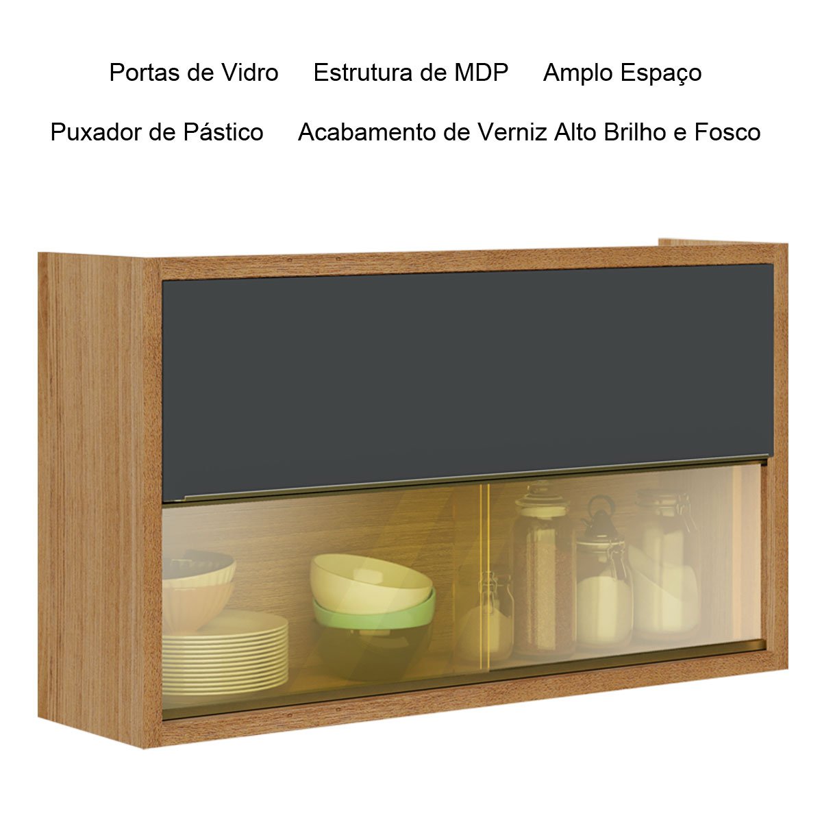 Armário Aéreo de Cozinha 2 Portas com Vidro Opala