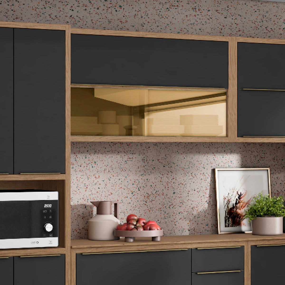 Armário Aéreo de Cozinha 2 Portas com Vidro Opala