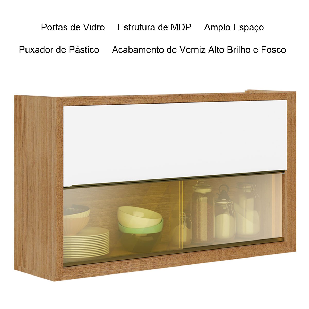 Armário Aéreo de Cozinha 2 Portas com Vidro Opala
