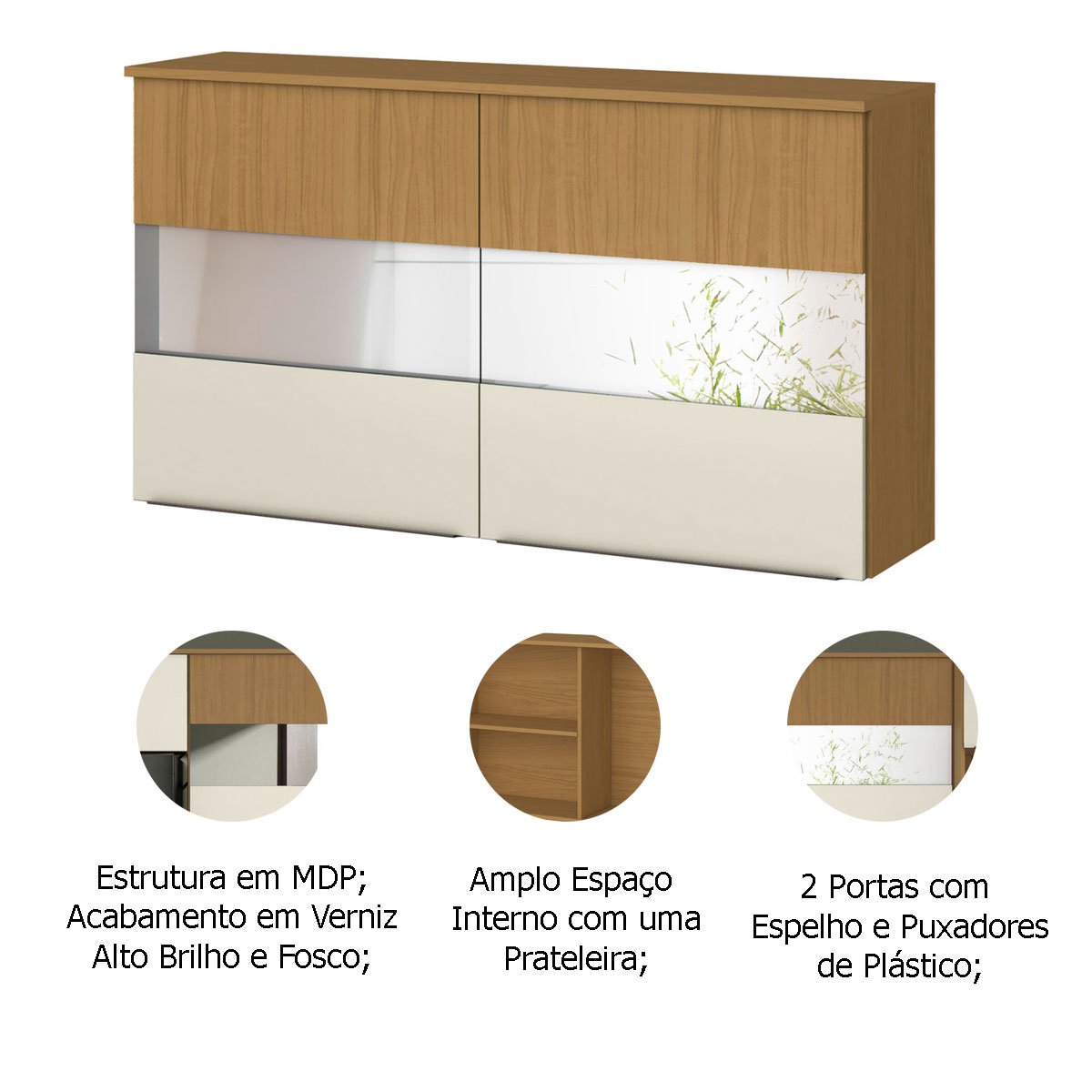 Armário Aéreo para Cozinha 2 Portas com Vidro Raiar