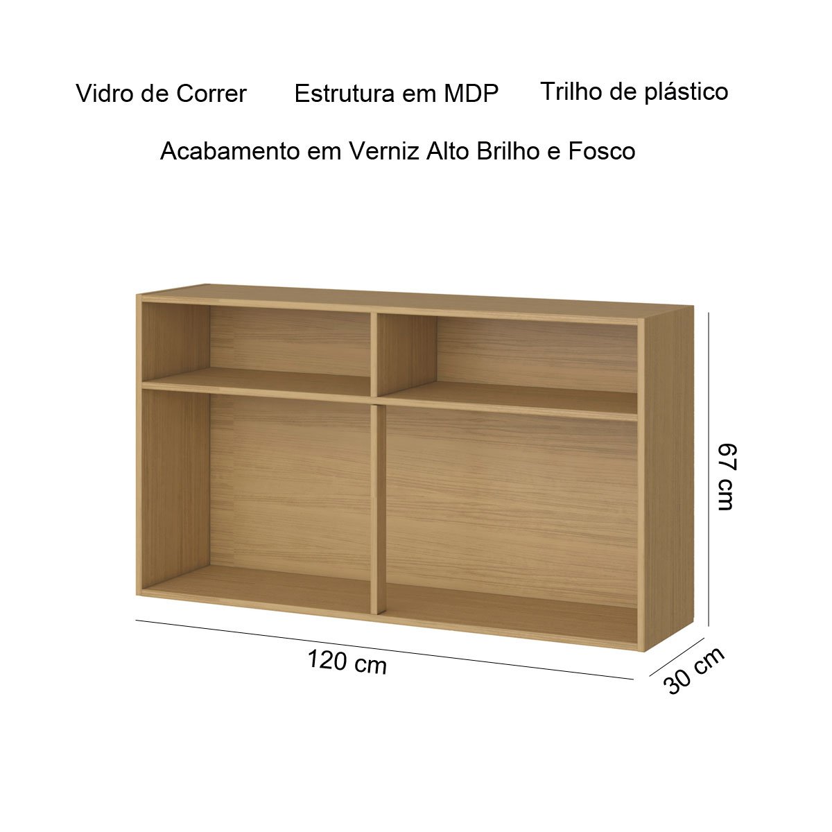 Armário Aéreo para Cozinha com Vidro de Correr Nevasca