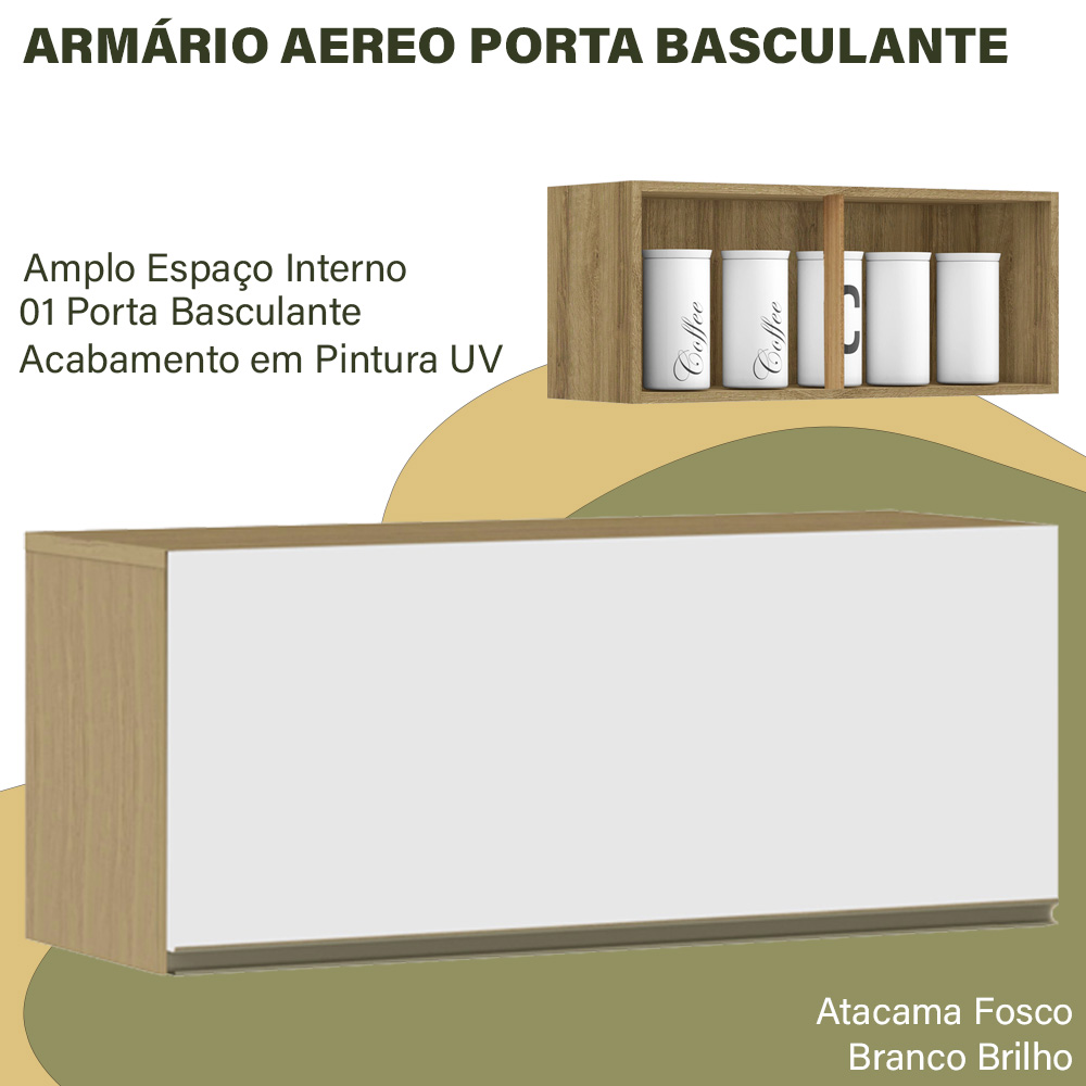 Armario Aereo 01 Porta Basculante 2002111 Atacama Branco ARMoveis