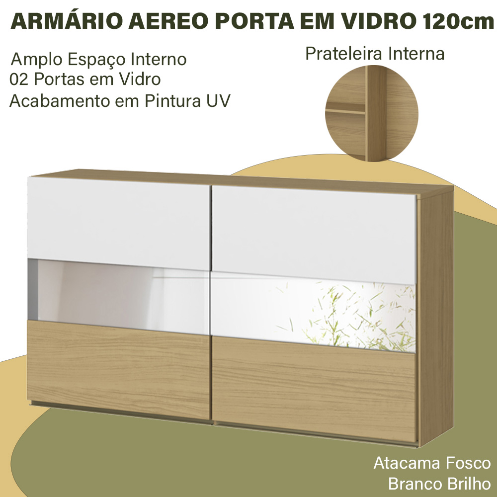 Armario Aereo 02Portas em Vidro 2002112 Atacama Branco ARMoveis