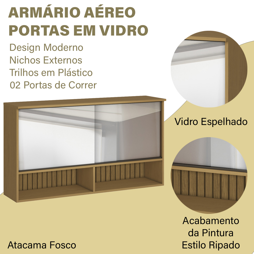 Armario Aereo 120cm 02 Portas De Vidro 2005807 Atacama ARMoveis