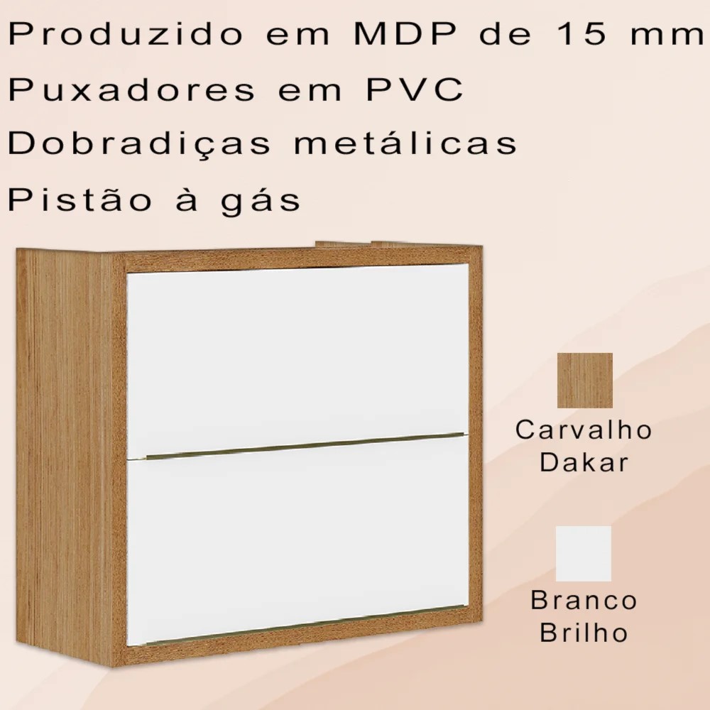 Armario Aereo 2 Portas 80 cm 2003704 Carvalho Dakar Branco ARMoveis