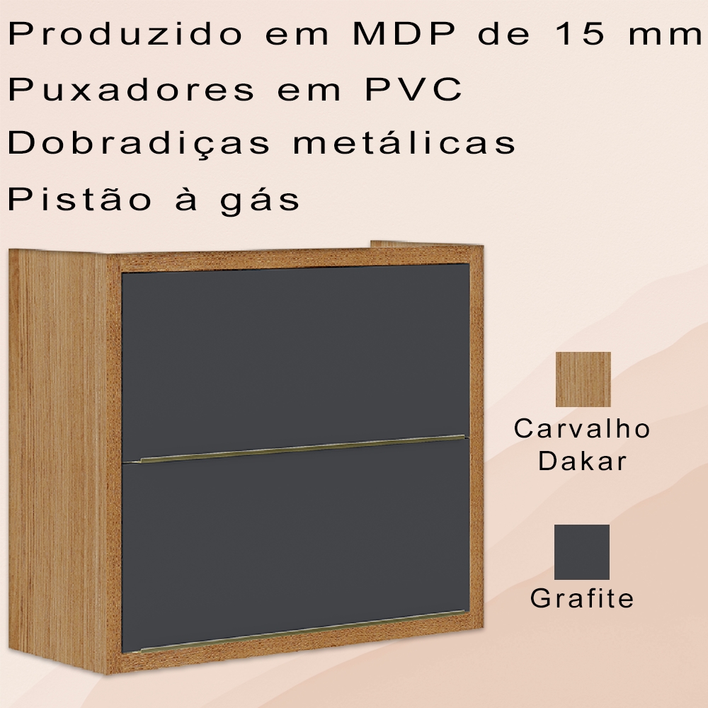Armario Aereo 2 Portas 80 cm 2003704 Carvalho Dakar Grafite ARMoveis