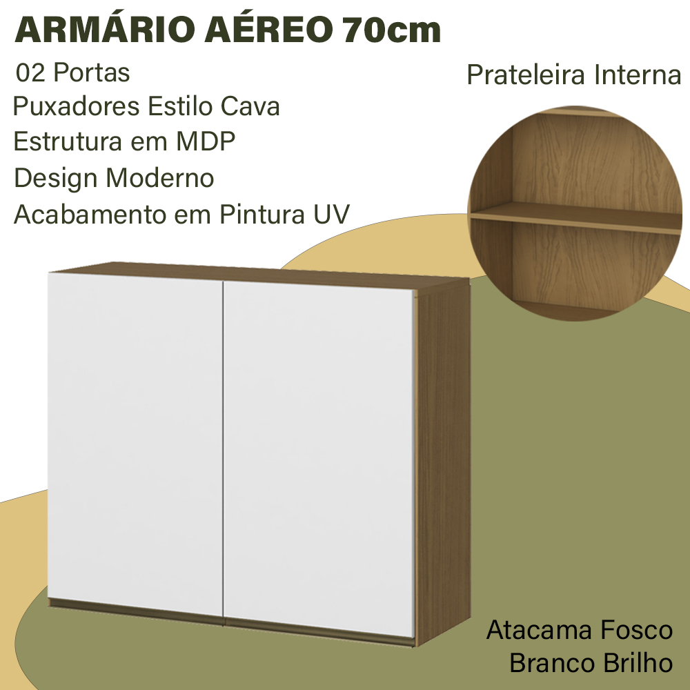 Armario Aereo 70cm 02 Portas 2002102 Atacama Branco ARMoveis