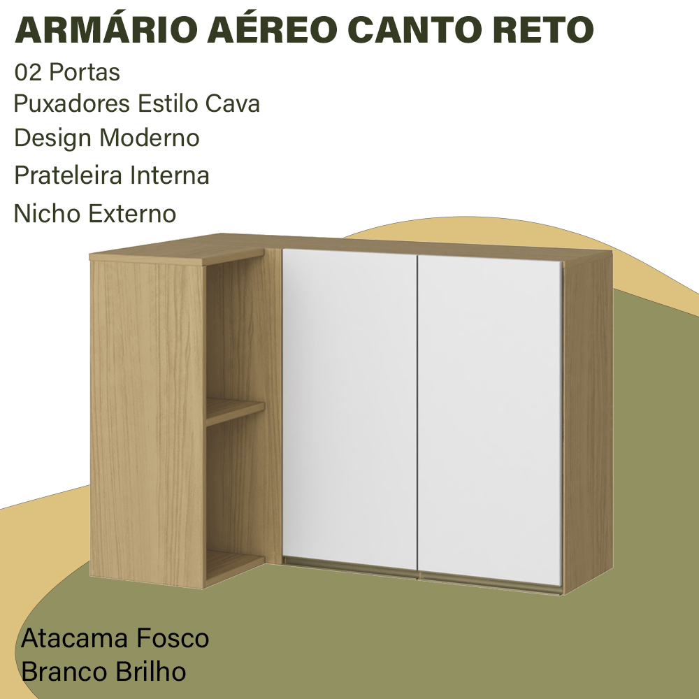 Armario Aereo Canto Reto 02 Portas 2002106 Atacama Branco ARMoveis