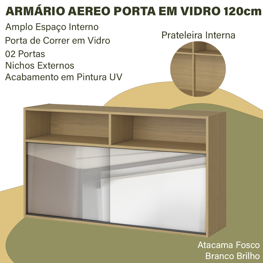 Armario Aereo Porta Em Vidro 2002105 Atacama Branco ARMoveis