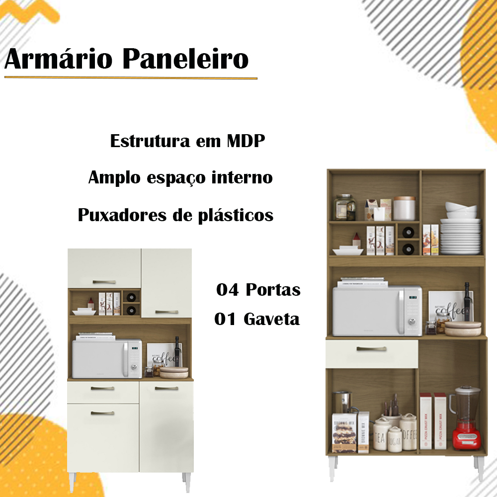 Armario Kit Cozinha 4 Portas 1 Gaveta Atacama OFF White ARMoveis