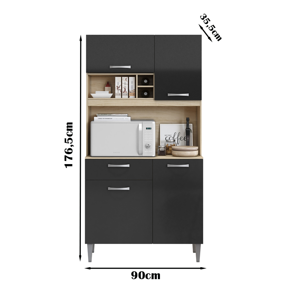 Armario Kit Cozinha 4 Portas 1 Gaveta Avena Grafite ARMoveis