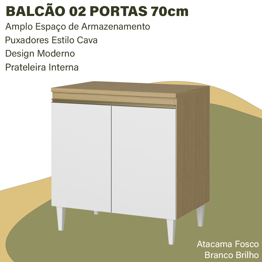 Balcão 02 Portas 70cm 2002103 Atacama Branco ARMoveis