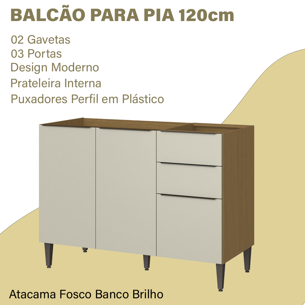 Balcão Para Pia 120cm Sem Tampo 2005812 Atacama Branco ARMoveis