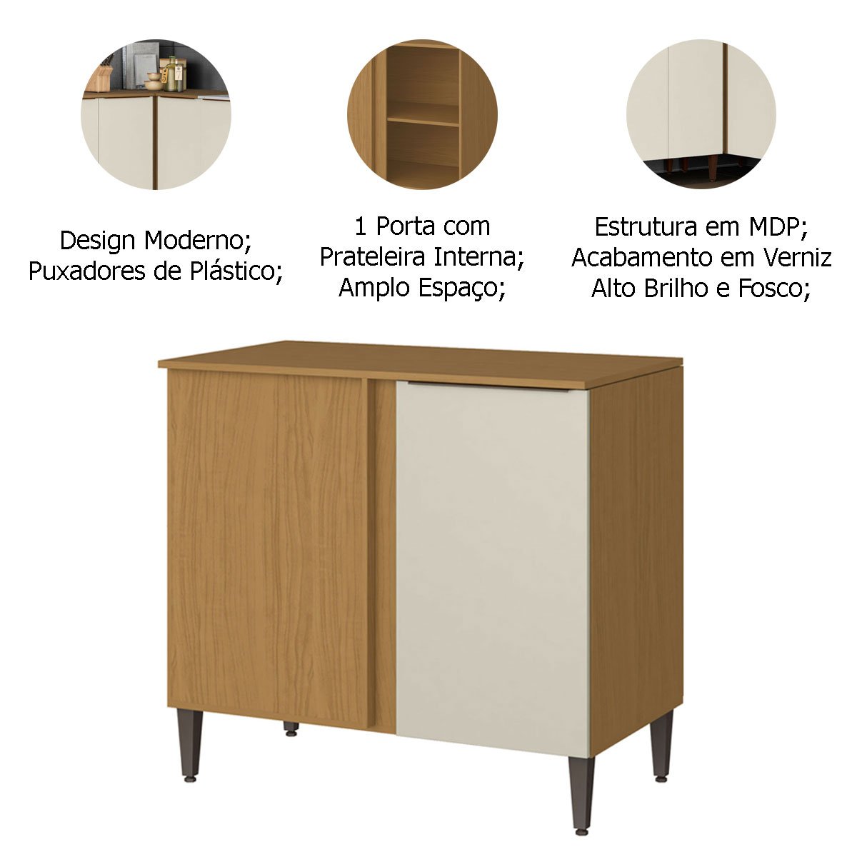 Balcão de Canto para Cozinha 1 Porta Raiar