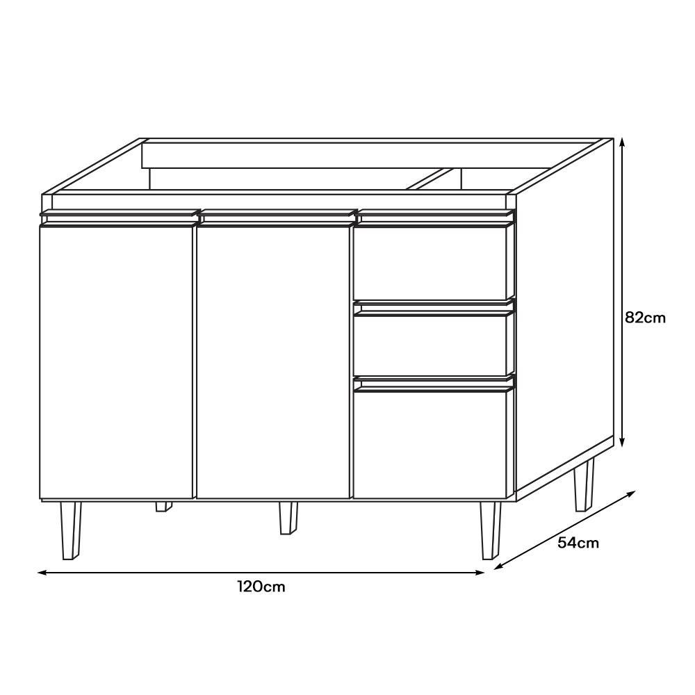 Balcão de Cozinha Sophia Clara 120cm Atacama/Branco TX sem Tampo - Aramóveis