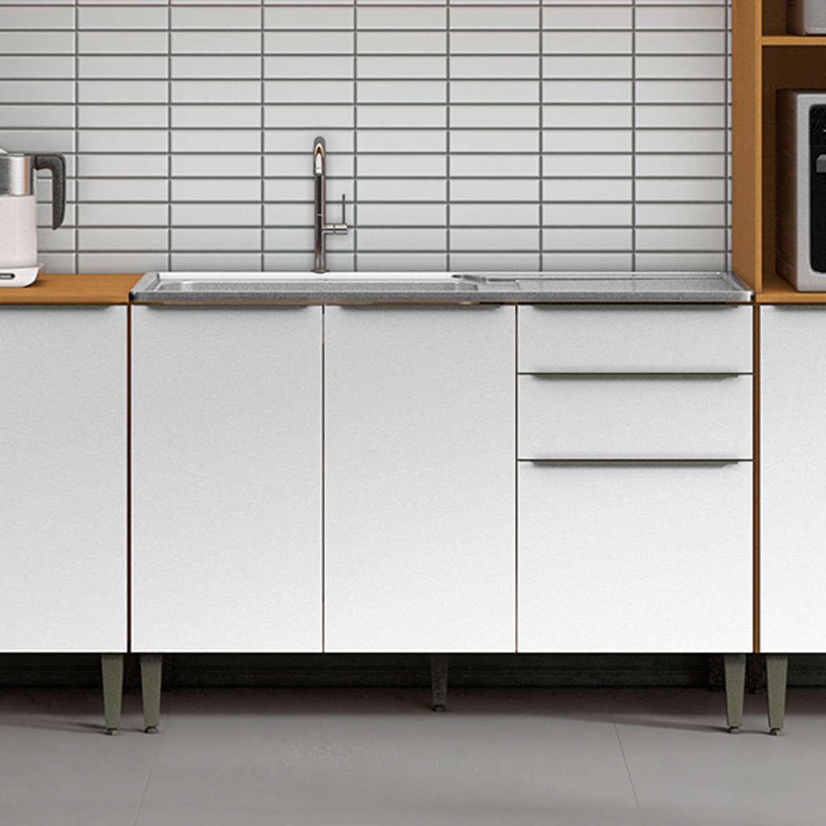 Balcão de Pia 100% MDF 3 Portas 2 Gavetas 120cm Luna Atacama/Branco