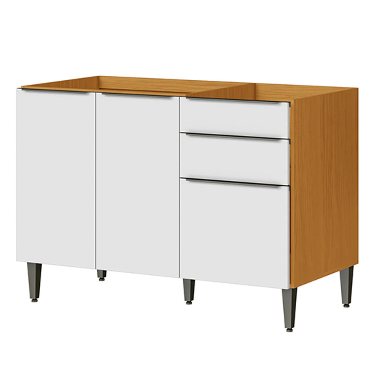 Balcão de Pia 100% MDF 3 Portas 2 Gavetas 120cm Luna Cinamomo/Branco