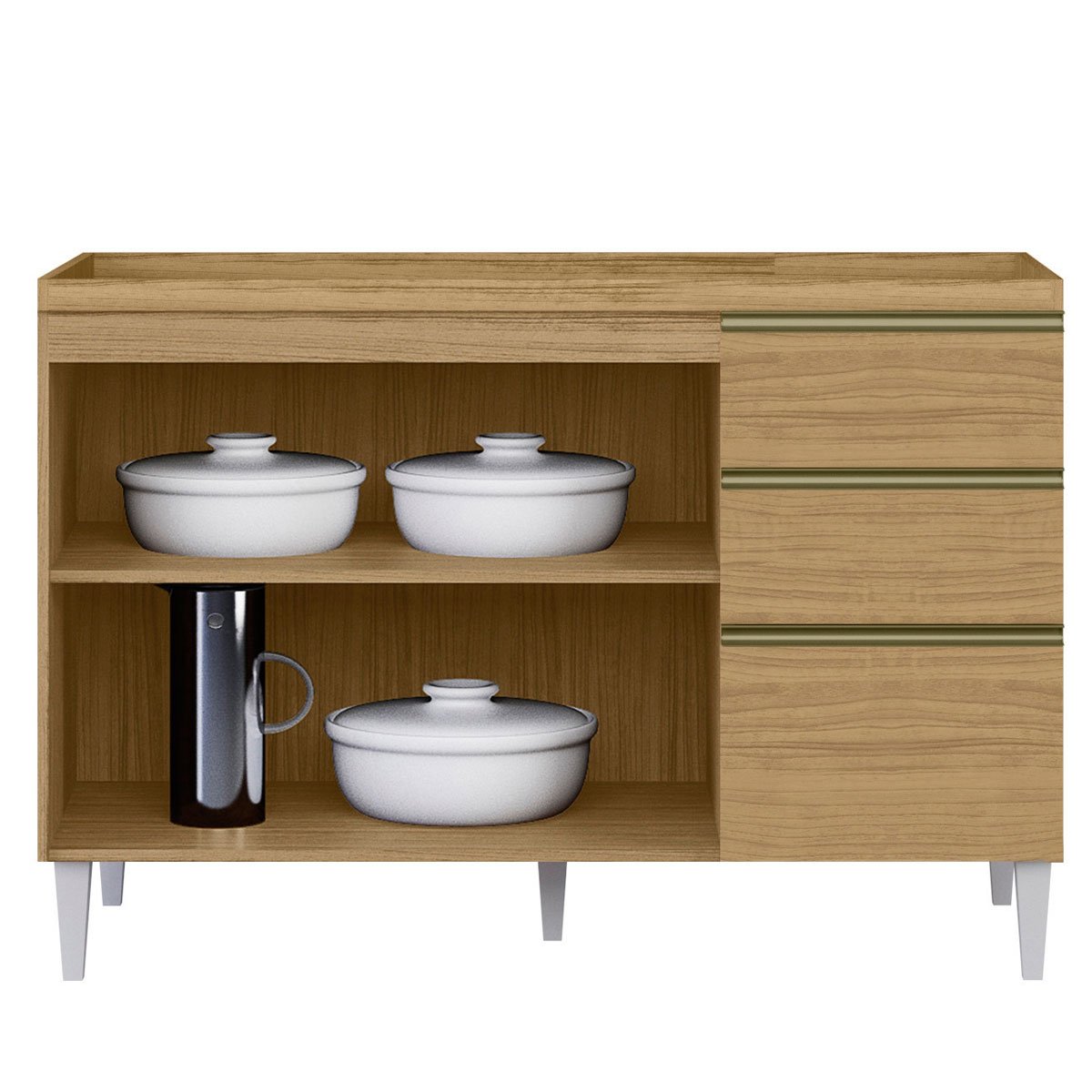 Balcão de Pia para Cozinha 120 cm 3 Portas 2 Gavetas Nevasca