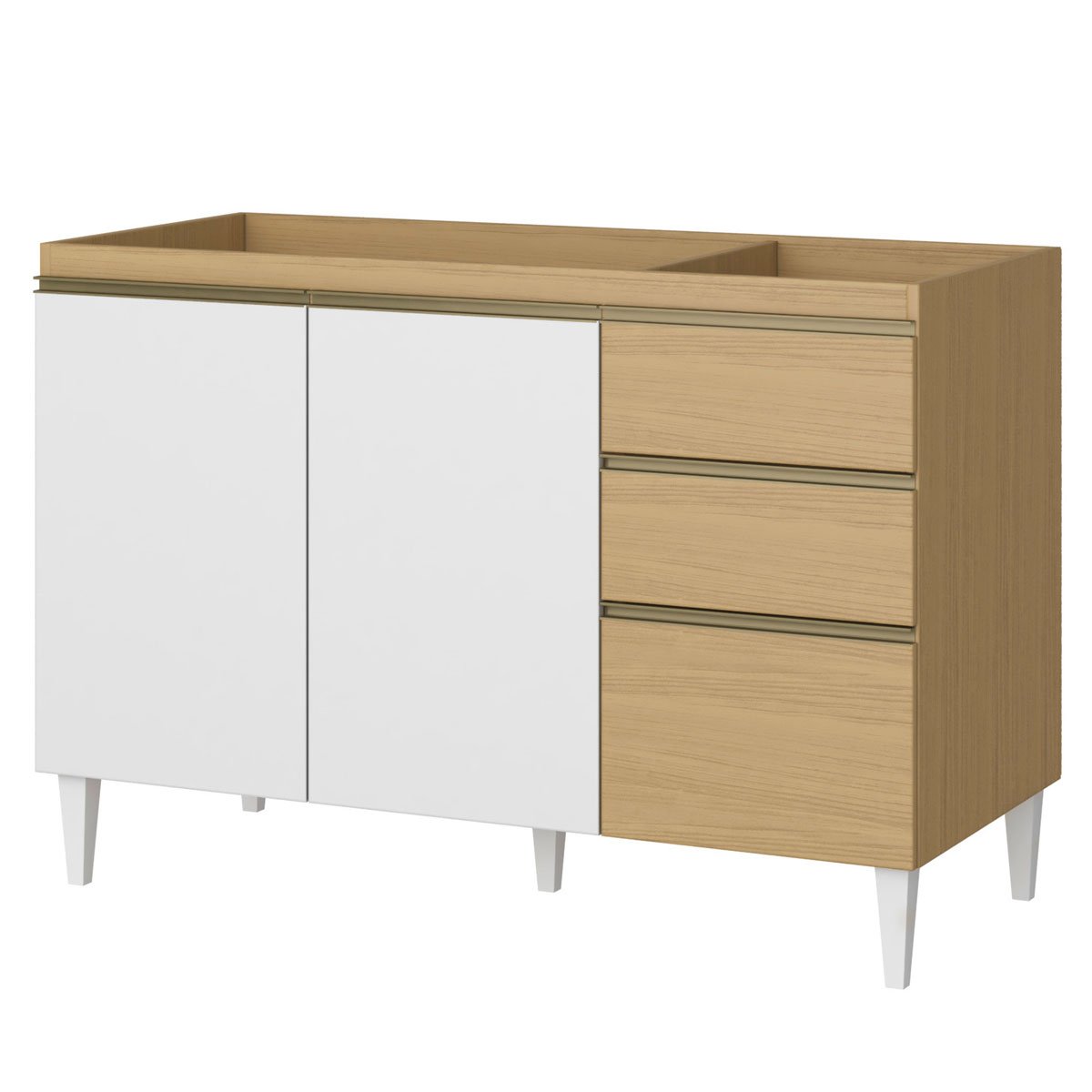 Balcão de Pia para Cozinha 120 cm 3 Portas 2 Gavetas Nevasca