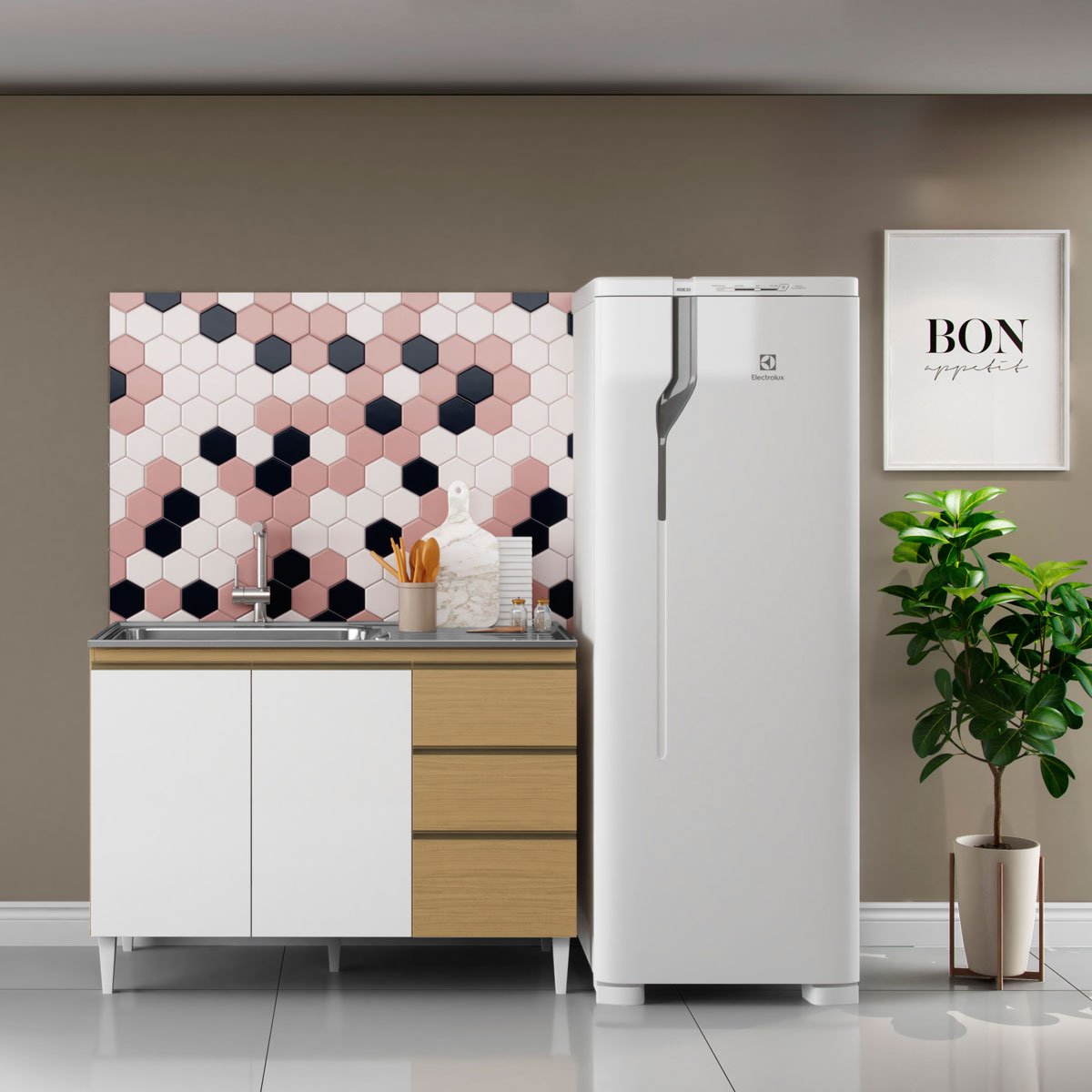Balcão de Pia para Cozinha 120 cm 3 Portas 2 Gavetas Nevasca