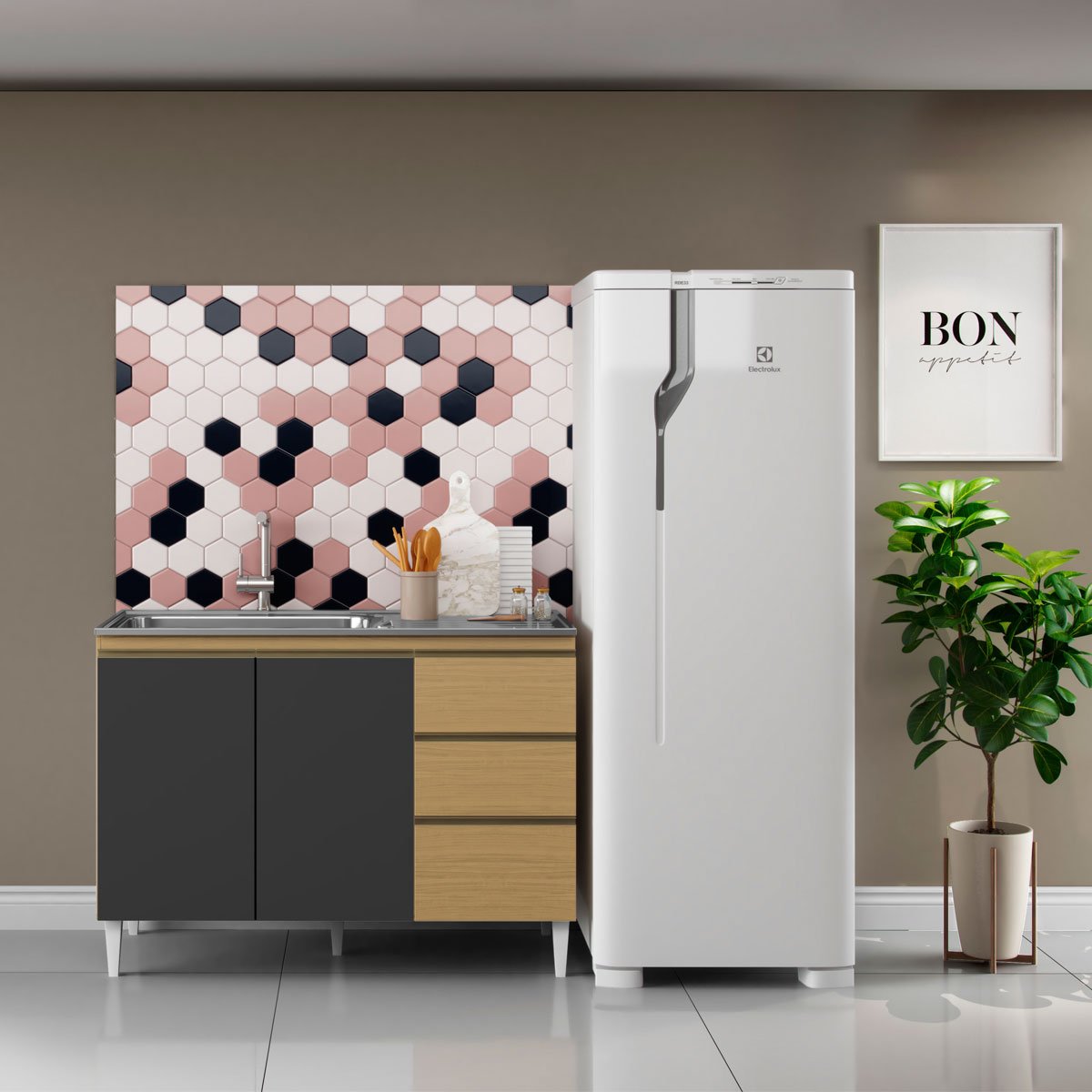 Balcão de Pia para Cozinha 120 cm 3 Portas 2 Gavetas Nevasca