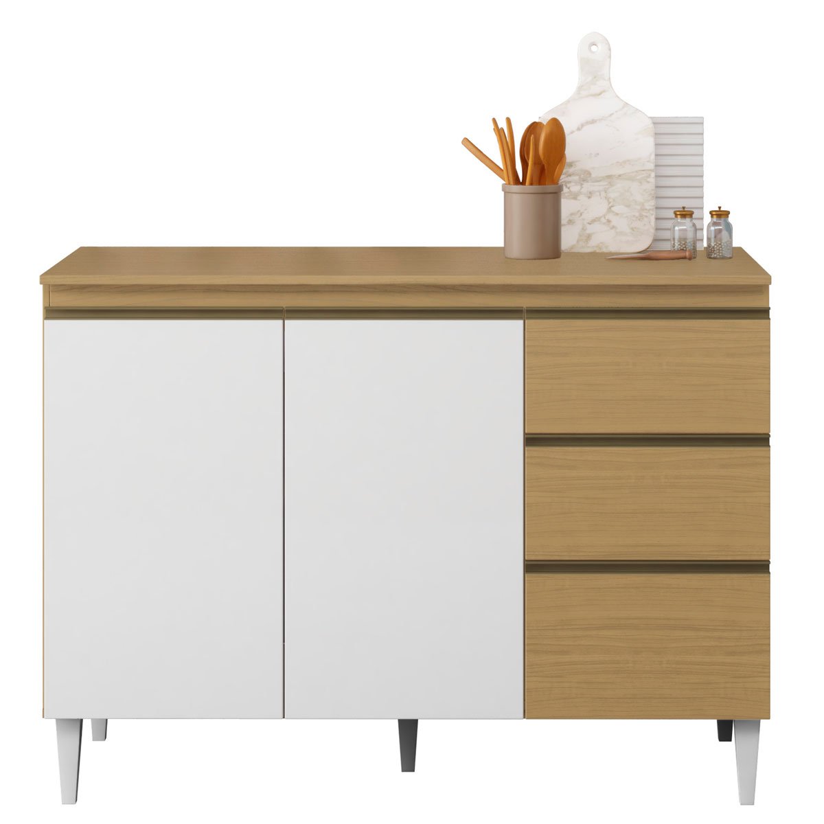 Balcão para Cozinha 120 cm 3 Portas 2 Gavetas Nevasca