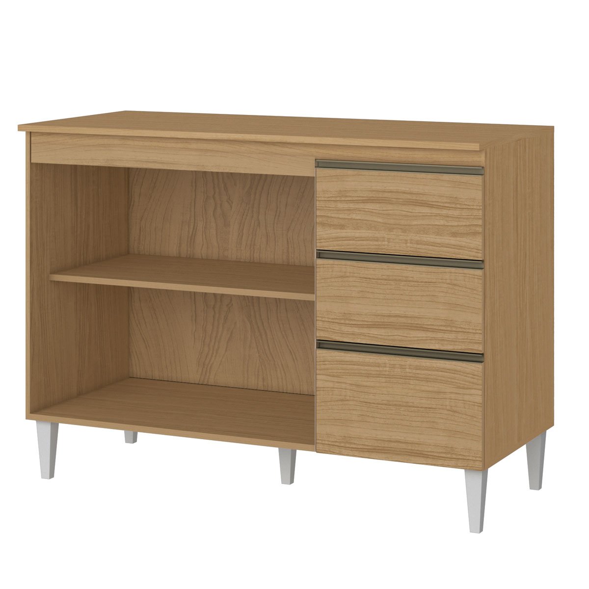 Balcão para Cozinha 120 cm 3 Portas 2 Gavetas Nevasca