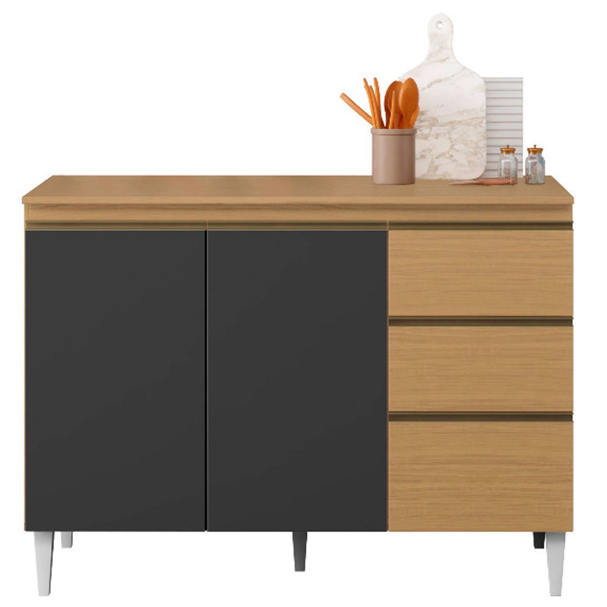 Balcão para Cozinha 120 cm 3 Portas 2 Gavetas Nevasca