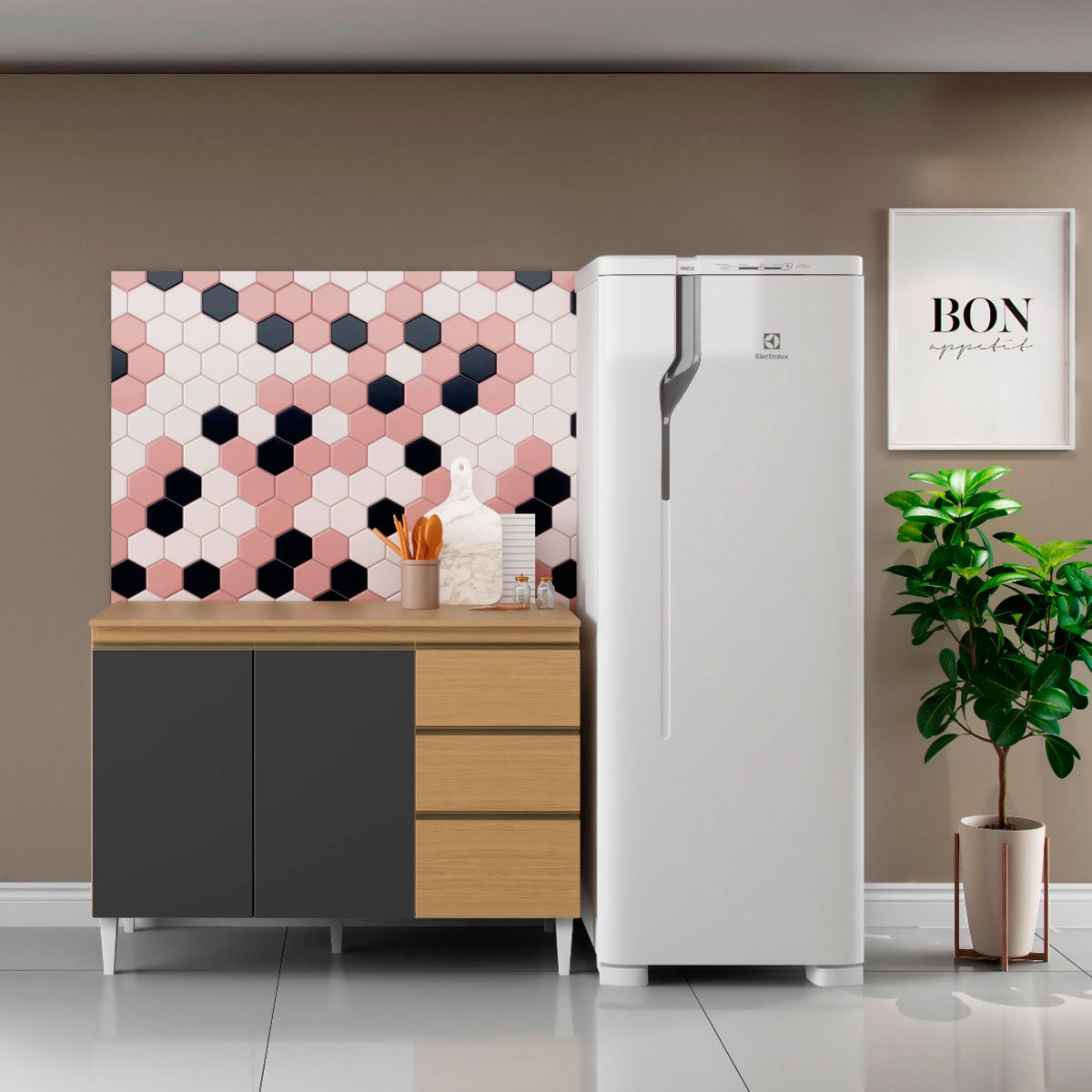 Balcão para Cozinha 120 cm 3 Portas 2 Gavetas Nevasca