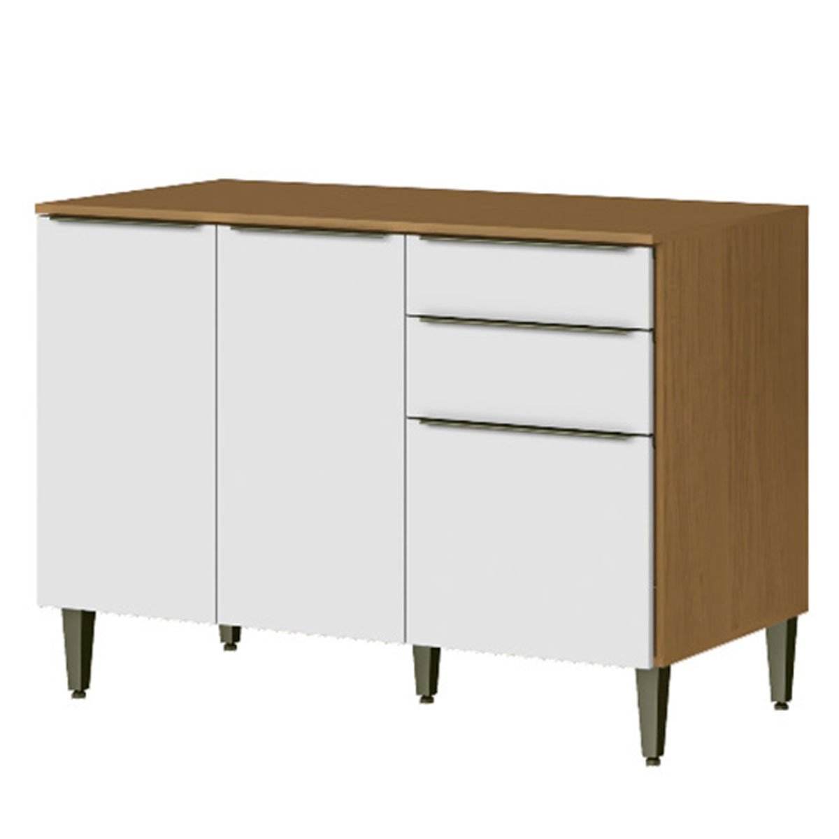 Balcão para Cozinha 120cm 100% MDF 3 Portas 2 Gavetas Luna Atacama/Branco