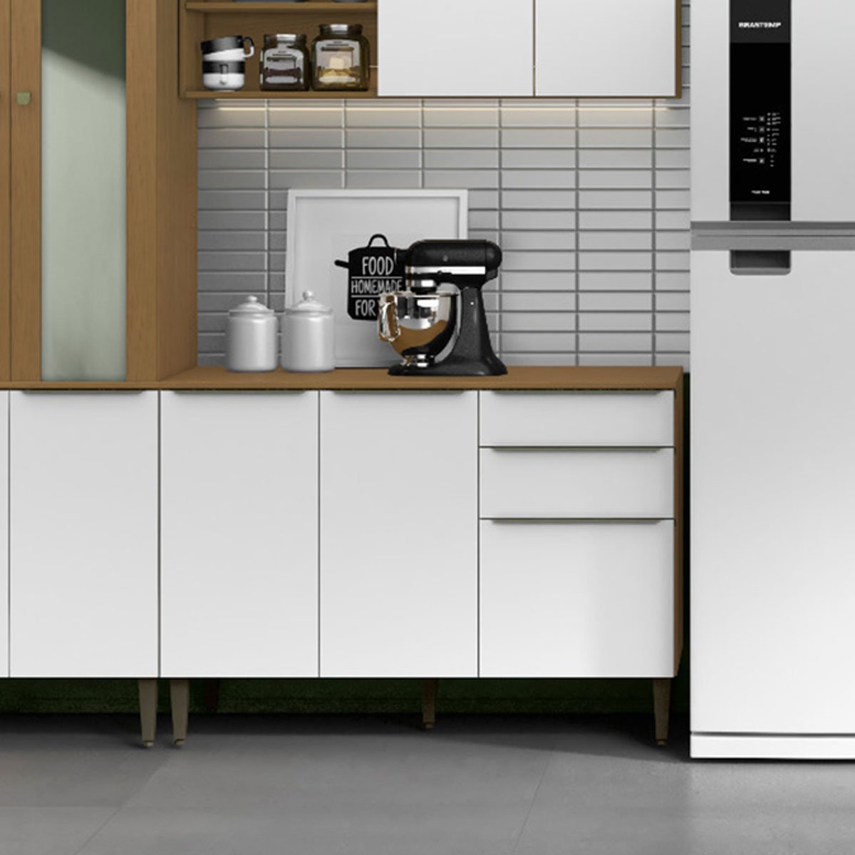 Balcão para Cozinha 120cm 100% MDF 3 Portas 2 Gavetas Luna Atacama/Branco