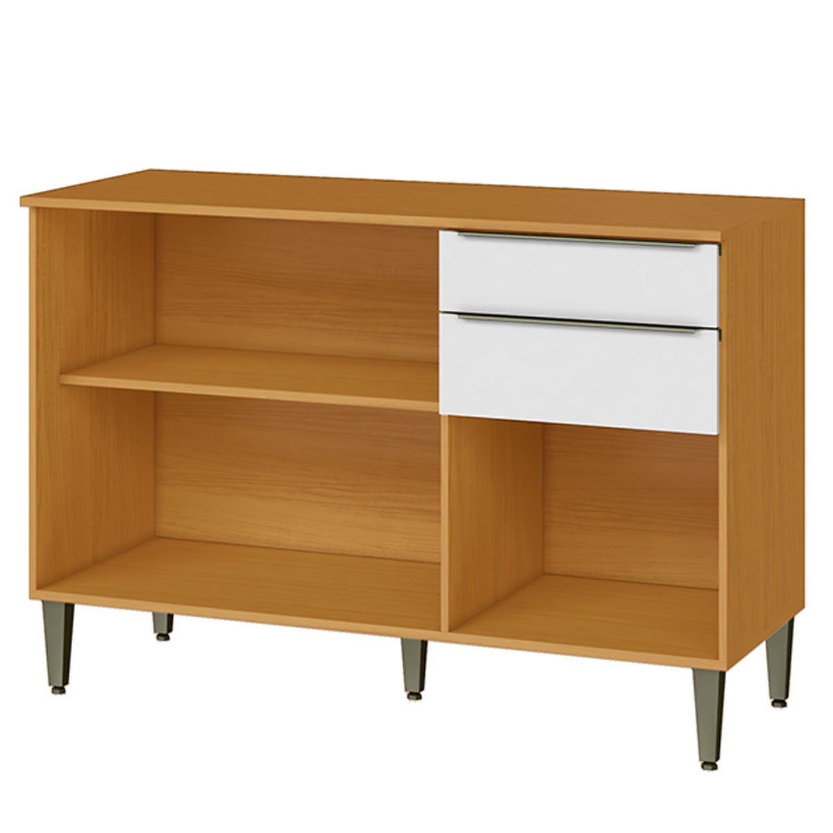 Balcão para Cozinha 120cm 100% MDF 3 Portas 2 Gavetas Luna Cinamomo/Branco