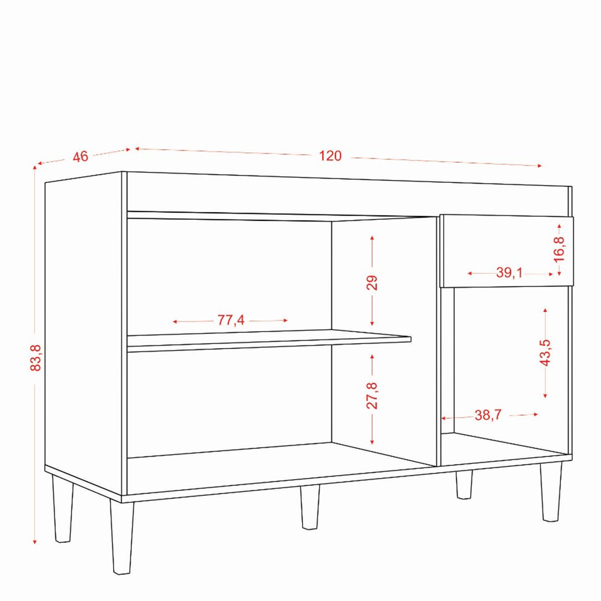 Balcão para Cozinha 120cm 3 Portas 1 Gaveta Halena Avena/Grafito